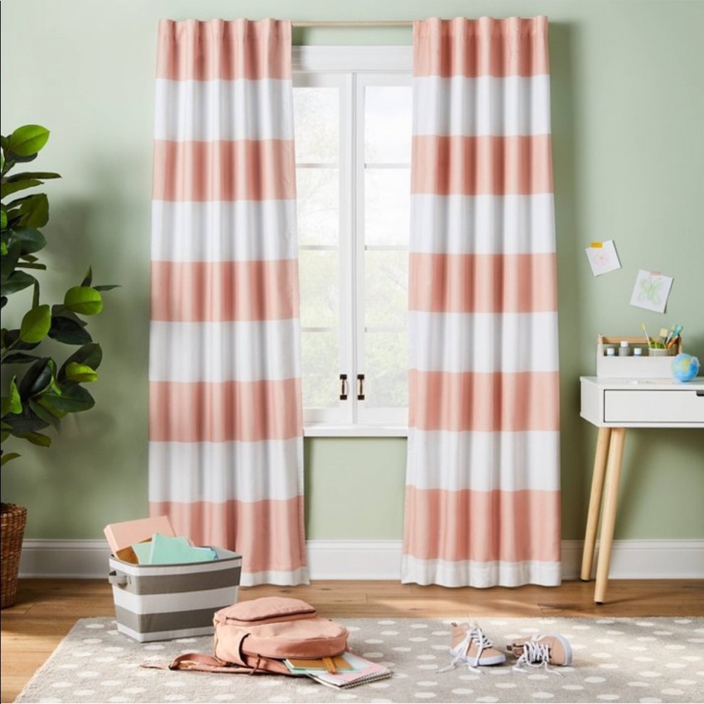 Set of 2, Pillowfort Pink and White Stripe Blackout Curtains, 84”